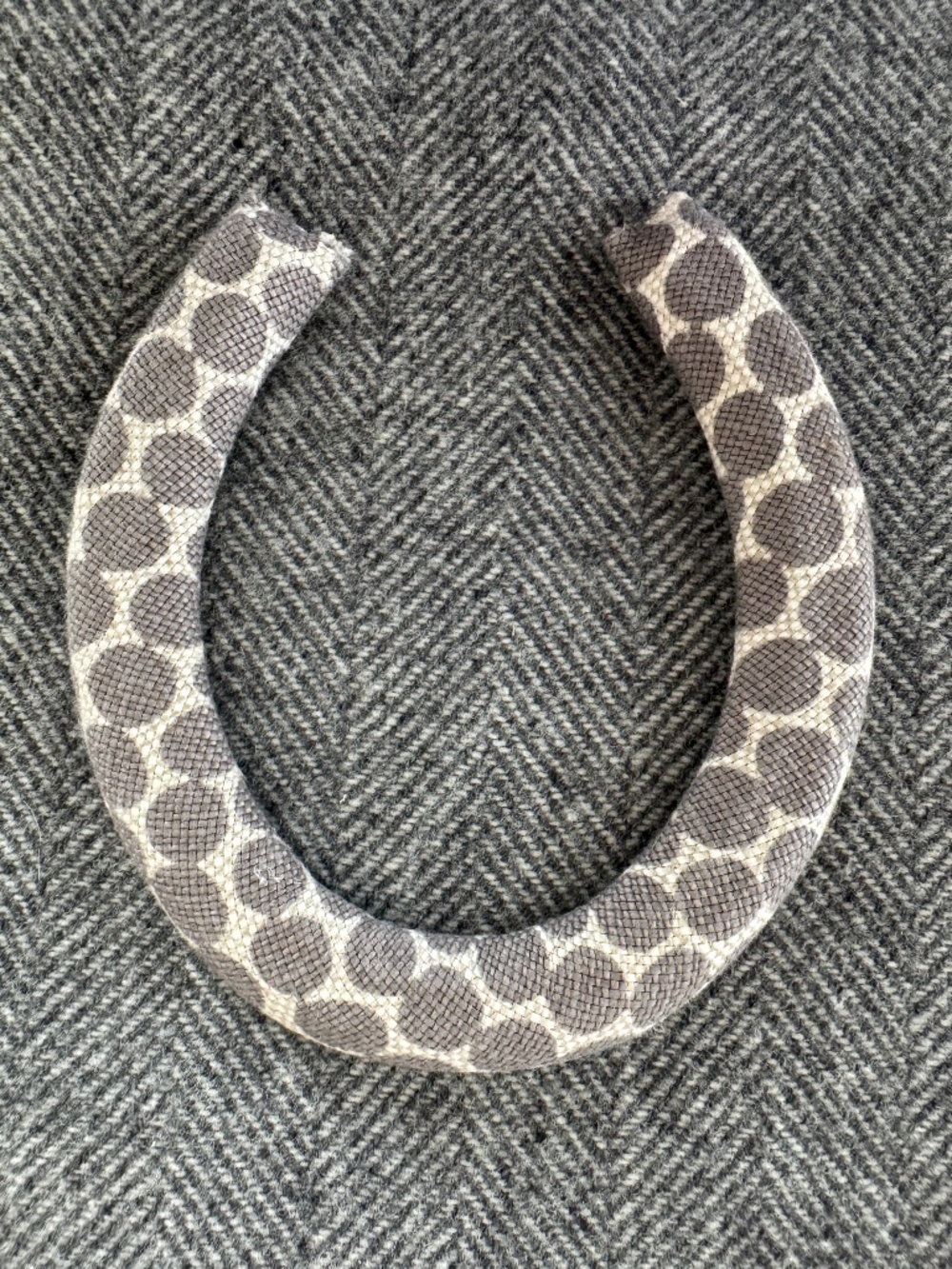 SO DARLING AND HANDMADE….FABRIC COVERED HORSESHOE WITH HABLE CONST. FABRIC